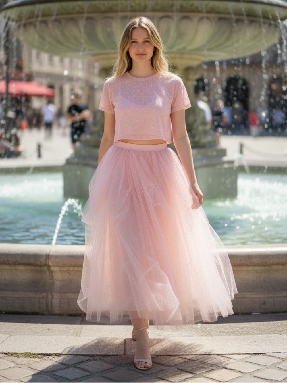 213 • Pink Tulle Sparkle Maxi Skirt